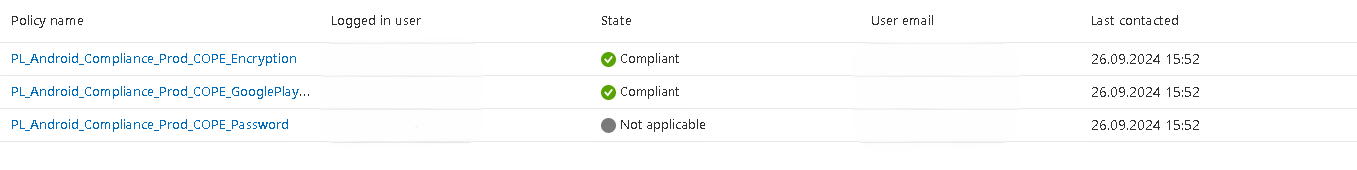 Device compliance Report Status